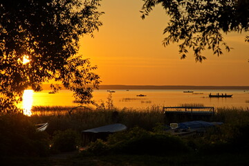 Summer sunset over Lake Pleshcheyevo.