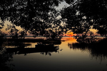 Summer sunset over Lake Pleshcheyevo.