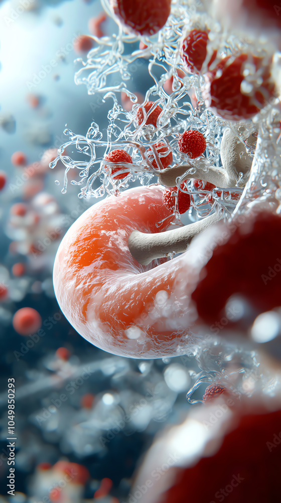 Poster intricate cellular structures and molecular interaction in a vivid biological landscape