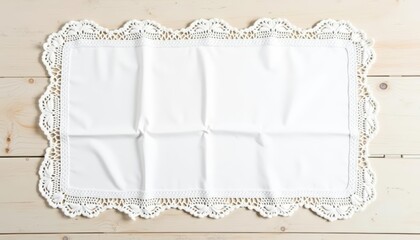  Elegant white lace tablecloth on wooden table