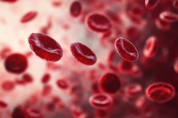 Fototapeta premium Close-up image of red blood cells flowing through a vein, microscopic view