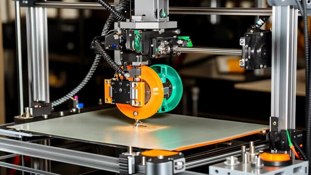 A 3D printer is printing an object on a flat surface