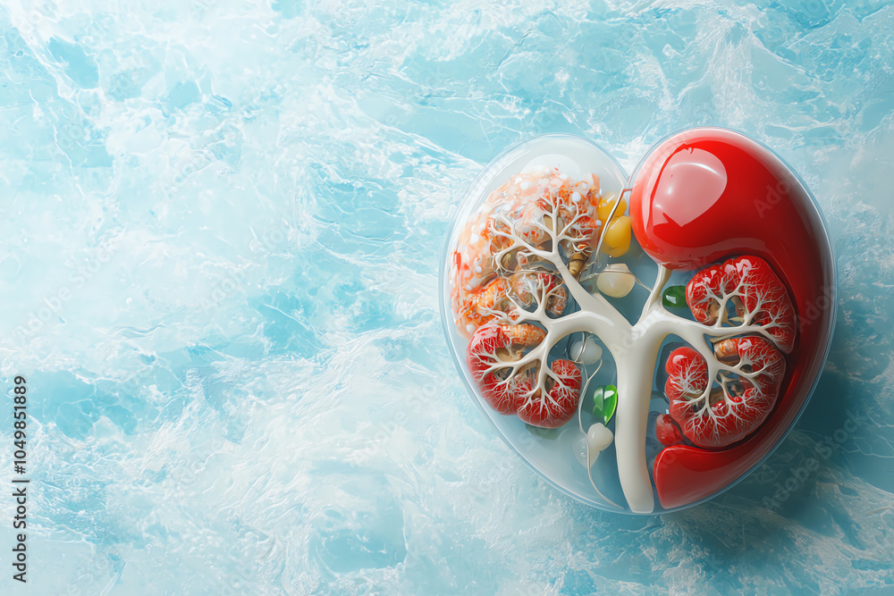 Poster heart of health an artistic rendering of the human kidney structure in a vibrant and colorful design