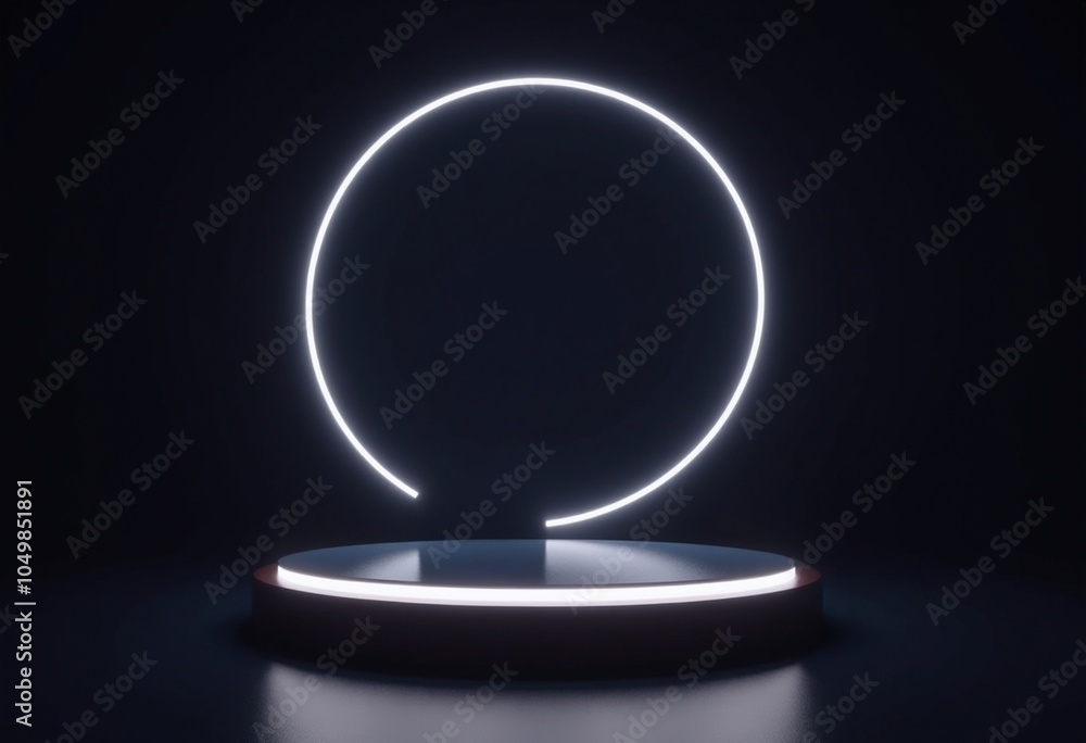 Aufkleber dark minimalist platform with circular frame and neon lighting