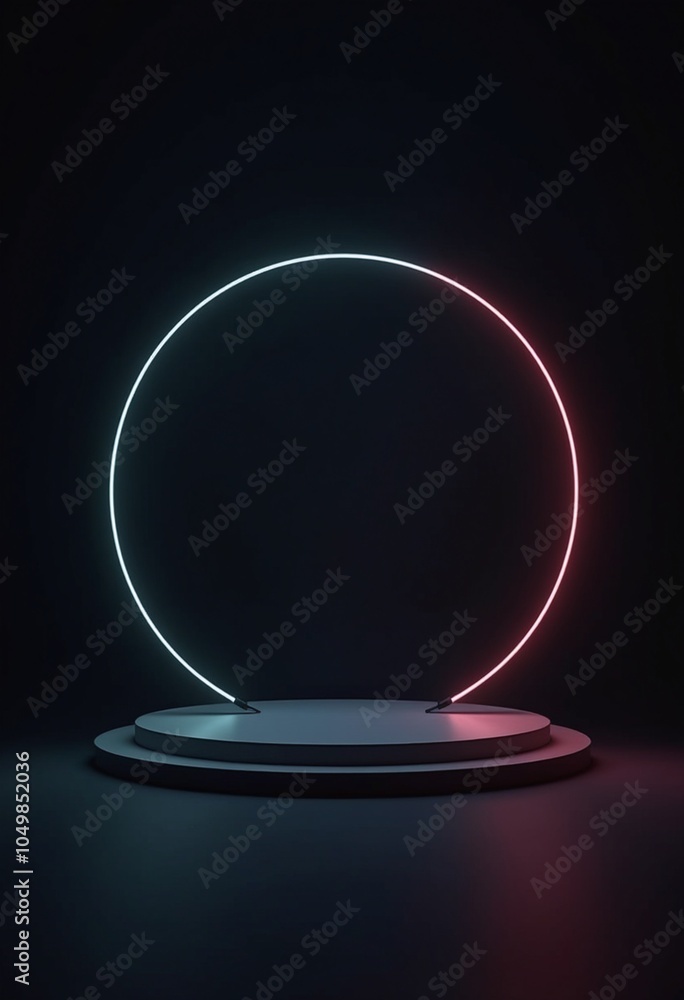 Aufkleber dark minimalist platform with circular frame and neon lighting