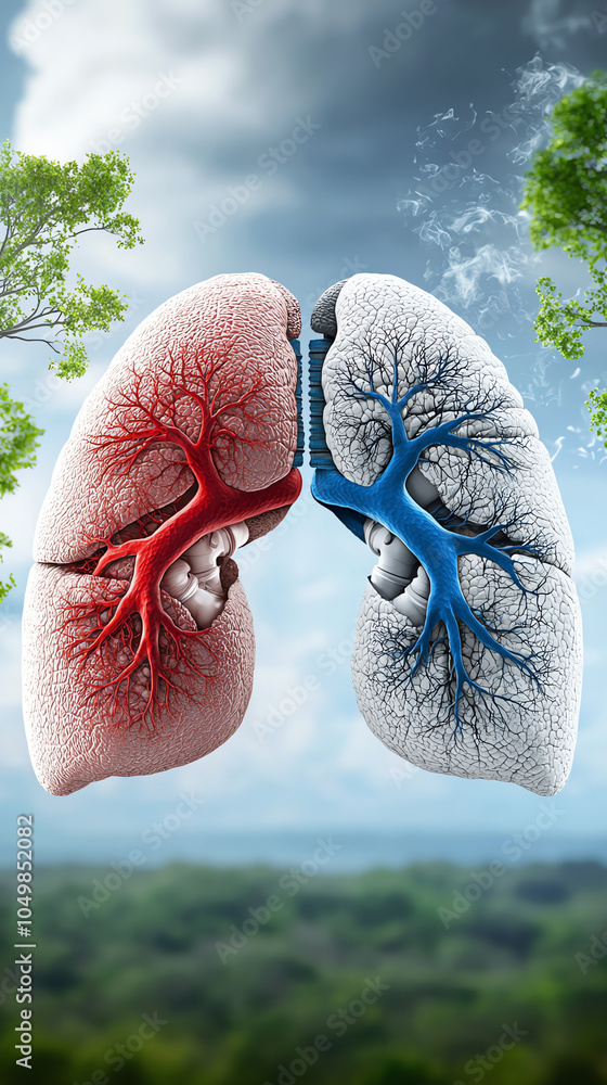 Poster visual representation of the human respiratory system exploring lungs and their function in nature