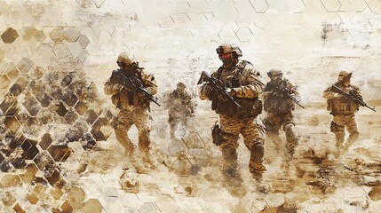 Obraz premium Soldiers in Motion Across Desert Terrain