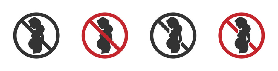  Pregnancy is prohibited vector sign set. Not good for pregnant woman illustrations. Not good for pregnant icon