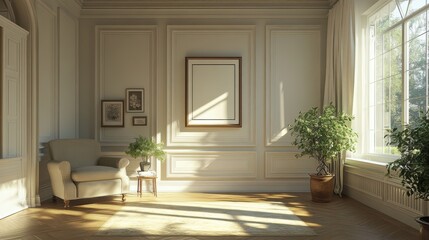 Traditional living room with an empty shadow box.