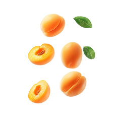 Apricots with soft orange skin flying in the air, showcasing their vibrant color and texture, isolated on white background 

