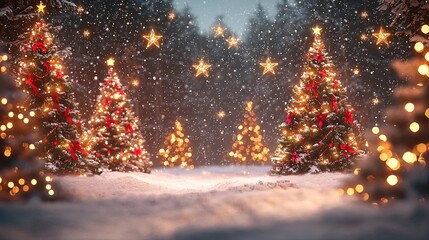 Festive holiday scene with snowflakes and lights