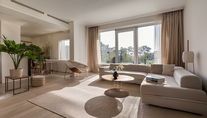 Fototapeta premium Architektur Modern Innenansicht Wohnen Zimmer Essen Küche Möbeliert