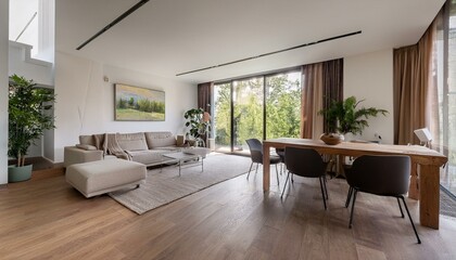 Fototapeta premium Architektur Modern Innenansicht Wohnen Zimmer Essen Küche Möbeliert