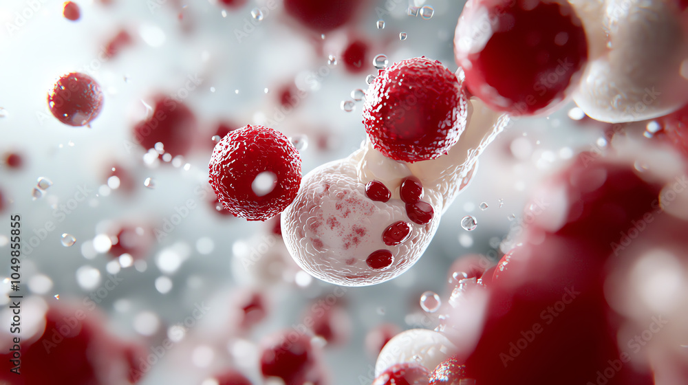 Poster exploring cellular structures the microscopic world of blood cells and their interactions