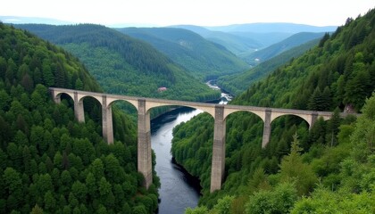  Elegant bridge crossing serene river amidst lush greenery