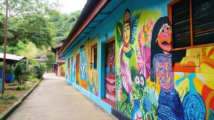 Obraz premium Betong colorful street art, depicting local culture and history on the walls of the