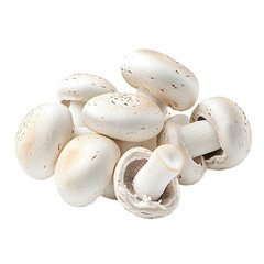 Fresh white mushrooms with smooth caps arranged in a neat layout, capturing the natural shape and texture, isolated on white background 

