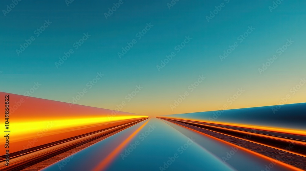 Poster vibrant abstract landscape with dynamic colors and smooth lines, creating a sense of motion and tran