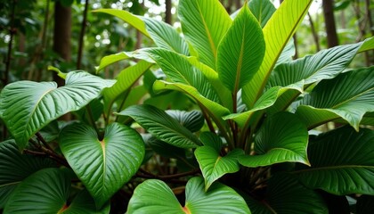  Vibrant tropical leaves in a lush forest