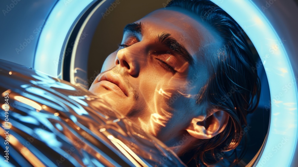 Poster a close-up of a high-tech mri scanner with a patient lying inside, set against a clean, high-tech im