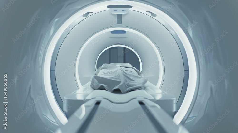 Poster a close-up of a high-tech mri scanner with a patient lying inside, set against a clean, high-tech im