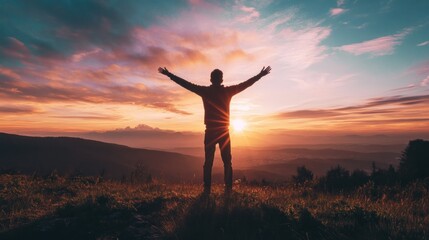 Silhouette of Man at Sunset