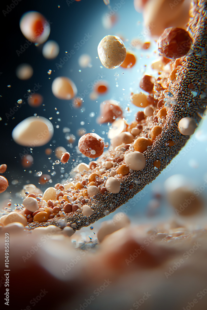 Poster exploring the dynamic beauty of micro-particles in motion a stunning display of natural energy and c