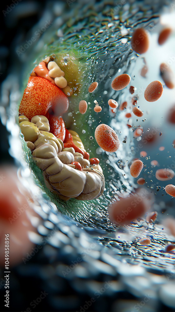 Aufkleber exploring the intricate world of microbial life a close-up of cells and bacteria in motion