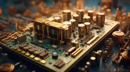 Close-up of a Motherboard with Golden Components