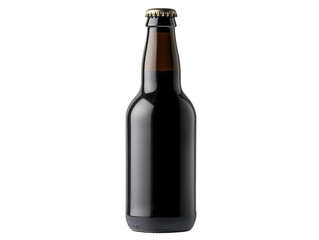 Black beer bottle, isolated on a white background, perfect for product marketing and advertising.