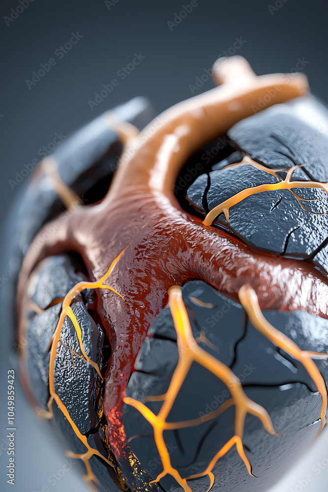 Poster intricate visualization of a cross-sectioned brain with vascular patterns highlighting neuroanatomy 