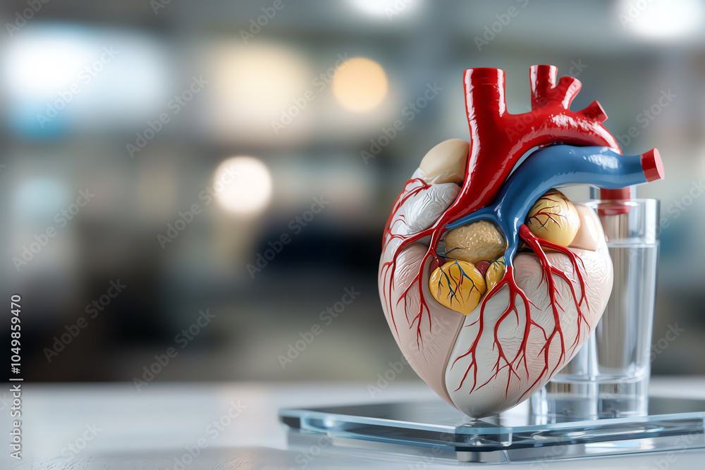 Poster detailed anatomical heart model showcasing vascular structures and circulatory system elements in a 
