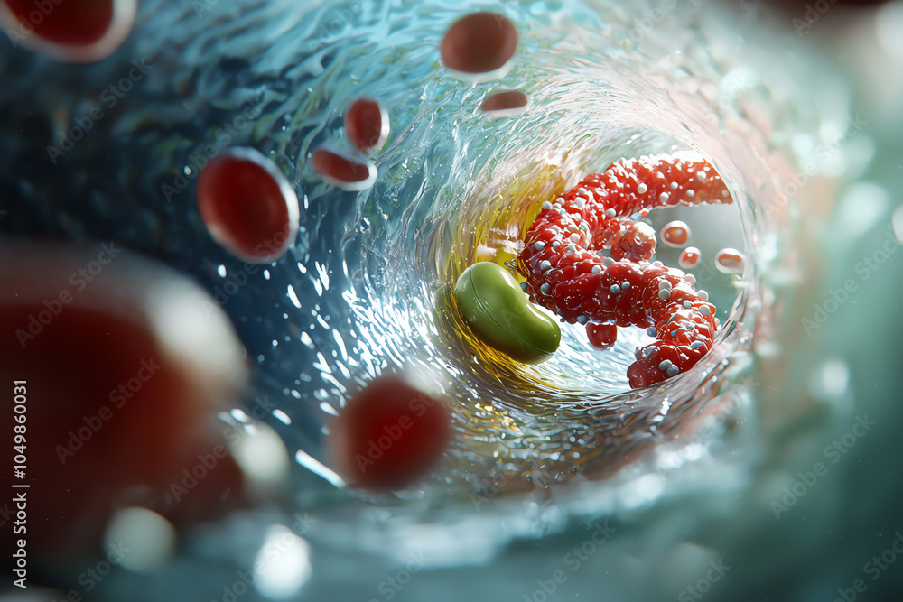 Poster exploring the microcosm a journey through the human circulatory system with cells and pathogens