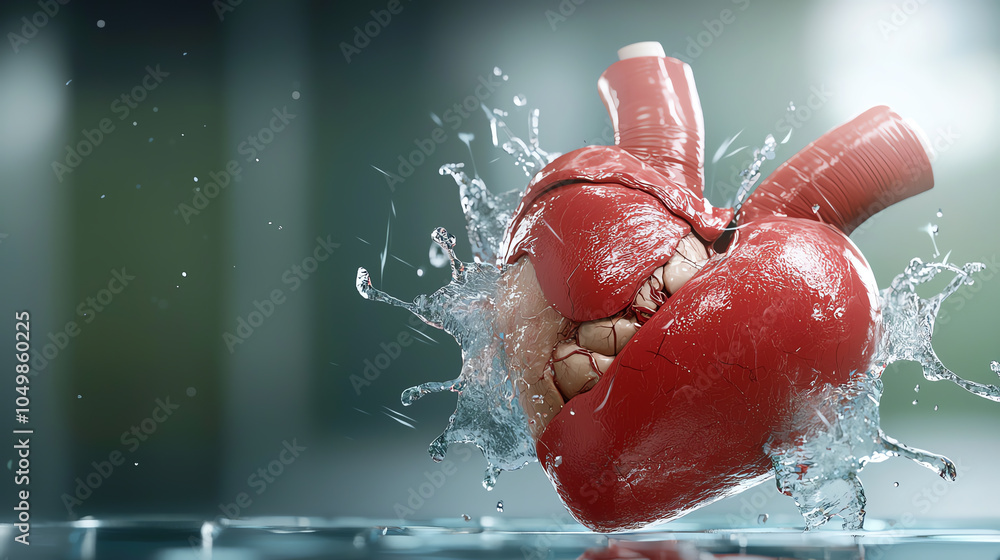 Poster dynamic representation of a heart splashing in water symbolizing life and emotion