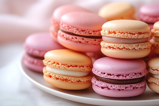 A plate of assorted colored macarons