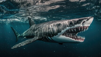 Fototapeta premium Majestic Shark Swimming in Ocean Depths