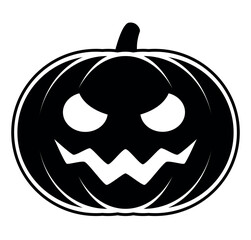 Halloween pumpkin, black and white vector cartoon illustration of Jack lantern, isolated on white