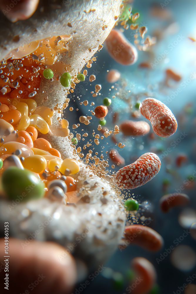 Poster exploring the microscopic world a journey through colorful microorganisms and their intricate behavi