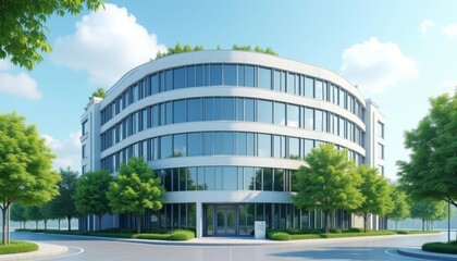 Obraz premium Modern architectural marvel with a curved facade and abundant natural light