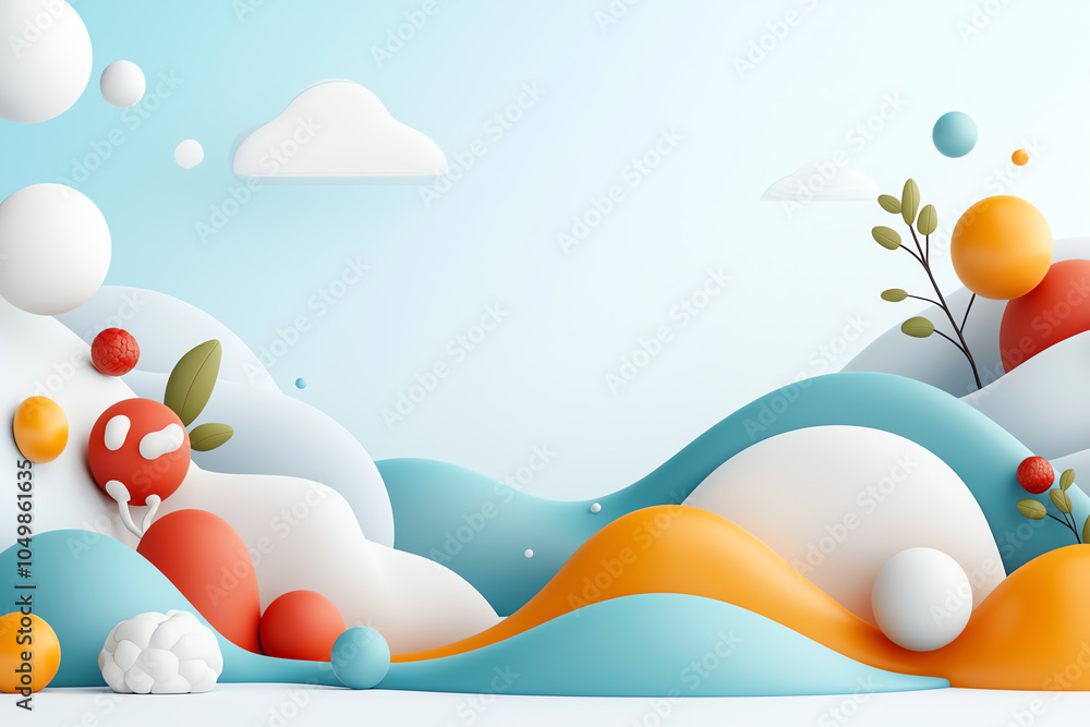 Wall mural Colorful abstract landscape with soft shapes and organic forms in a modern design style