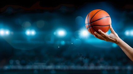 Dynamic basketball action under bright lights