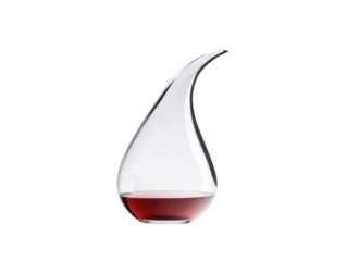 Elegant wine decanter with red wine, isolated on white background.