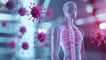 Naklejka premium Transparent Human Body with Internal Anatomy and Virus