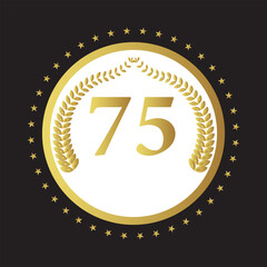 Laurel wreath with number 75. Golden laurel wreath with the number 75 vector illustration.