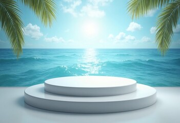 Obraz premium Product display podium with ocean backdrop