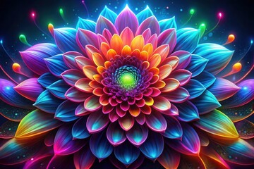 Neon Blossoms Vibrant Flower Illuminated on a White Background