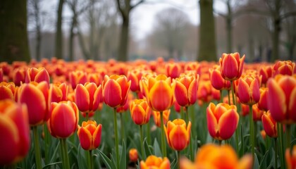Obraz premium Blooming beauty in a field of vibrant tulips