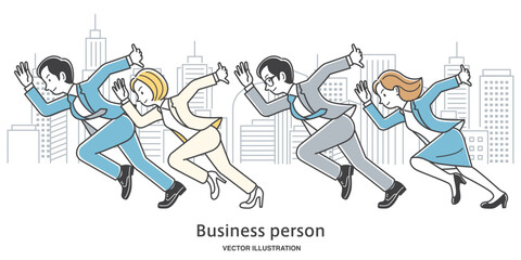 スタートダッシュする会社員の男女イラスト