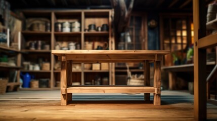 Rustic Wooden Table in a Vintage Workshop