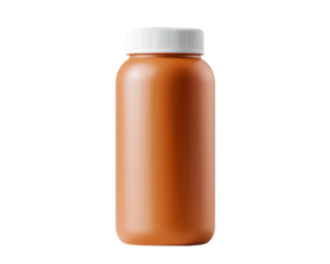 Orange plastic bottle with a white cap, isolated on a white background.